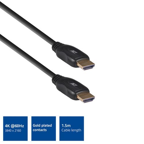 ACT 1,5 meter HDMI High Speed video kabel v2.0 HDMI-A male - HDMI-A male - Image 2