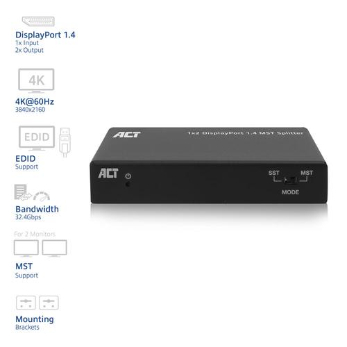 ACT 1x2 DisplayPort 1.4 MST Splitter - Image 2