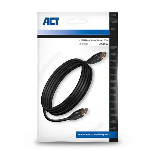 ACT 2,5 meter HDMI 4K High Speed kabel v2.0 HDMI-A male - HDMI-A male - Image 2
