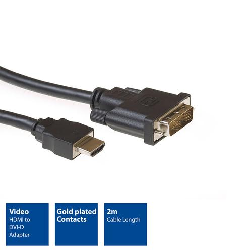 ACT 2 meter HDMI naar DVI-D adapterkabel, 1x HDMI A male, 1x DVI-D single link male 18+1 - Image 2