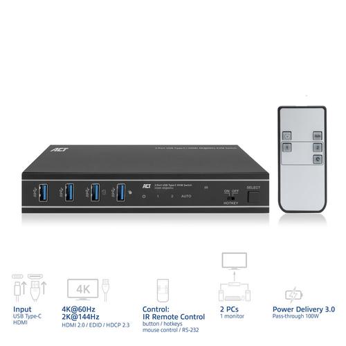 ACT 2-Poorts USB-C/HDMI 4K@60Hz KVM switch - Image 2