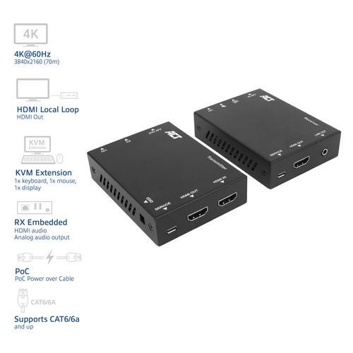 ACT 4K HDMI 2.0 KVM extender set over CAT6A, tot 70 meter - Image 2