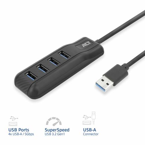 ACT AC6320 interface hub USB 3.2 Gen 1 (3.1 Gen 1) Type-A 5000 Mbit/s Zwart - Image 3