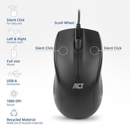 ACT Bedrade full size optische muis 1000 DPI, stille klik, milieuvriendelijk - Image 2