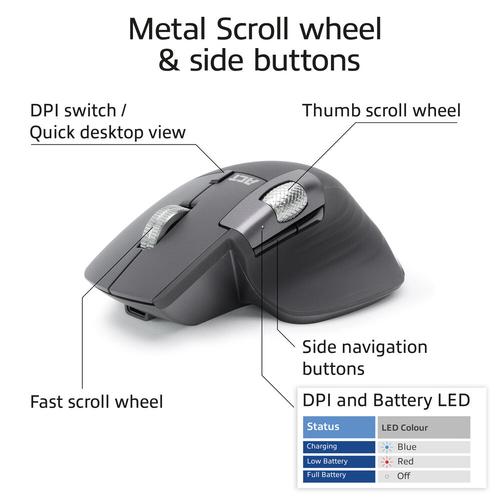 ACT Draadloze multi-connect muis Bluetooth en USB ontvanger, oplaadbaar, 4800 DPI met stille klik, snel scrolwiel en duimscrolwiel, gemaakt van gerecyclede materialen - Image 3