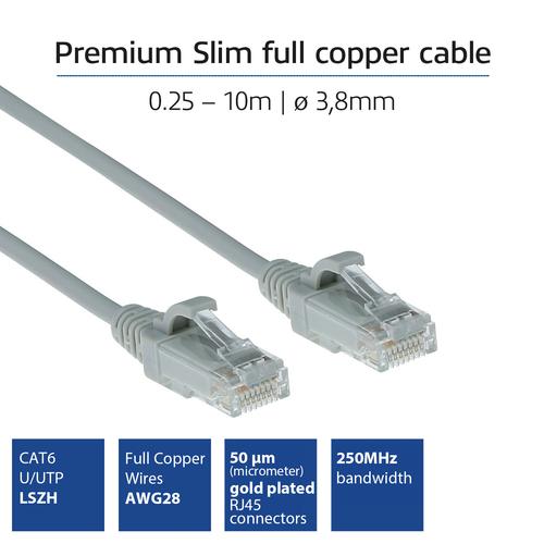 ACT Grijze 5 meter LSZH U/UTP CAT6 datacenter slimline patchkabel snagless met RJ45 connectoren - Image 2
