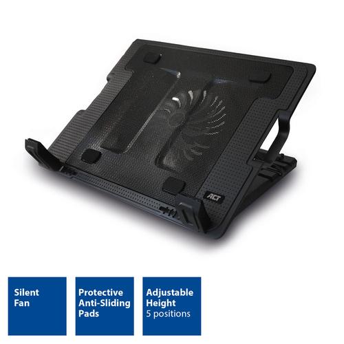 ACT Laptopstandaard, met ventilator, hoogte verstelbaar in 5 standen, 2-poorts hub - Image 2