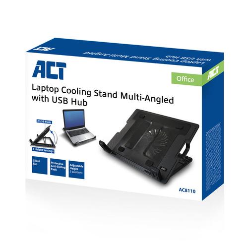 ACT Laptopstandaard, met ventilator, hoogte verstelbaar in 5 standen, 2-poorts hub - Image 7