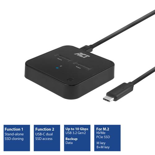 ACT M.2 NVMe/PCIe dual SSD docking clone station, USB-C 3.2 Gen2 - Image 4