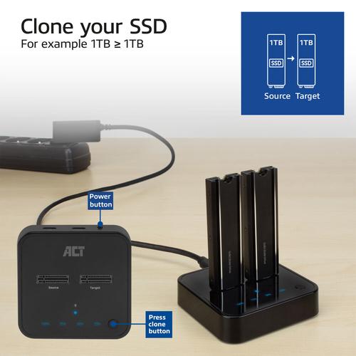 ACT M.2 NVMe/PCIe dual SSD docking clone station, USB-C 3.2 Gen2 - Image 6