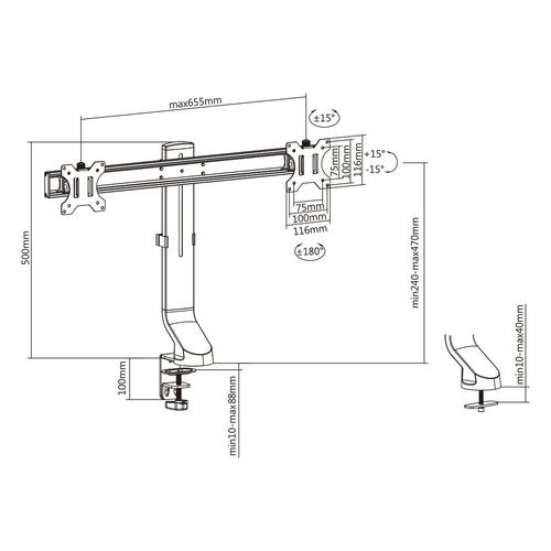 ACT Monitorarm 27" office, crossbar, 2 schermen, eenvoudig in hoogte verstelbaar - Image 9