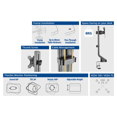 ACT Monitorarm 32" office, 1 scherm, eenvoudig in hoogte verstelbaar - Image 10