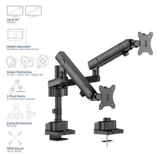 ACT Monitorarm 35" office solid pro, mechanische veer, 2 schermen - Image 2