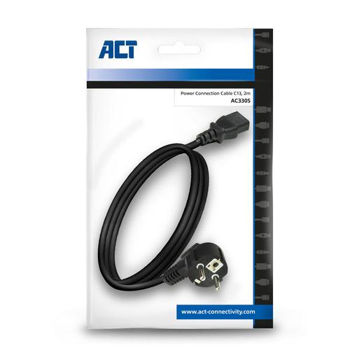 ACT Netsnoer CEE 7/7 male (haaks) - C13 zwart 2 m - Image 4