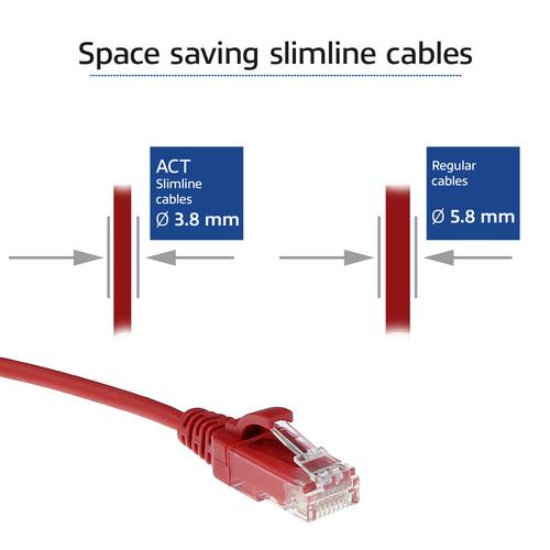 ACT Rode 0.25 meter LSZH U/UTP CAT6 datacenter slimline patchkabel snagless met RJ45 connectoren - Image 2