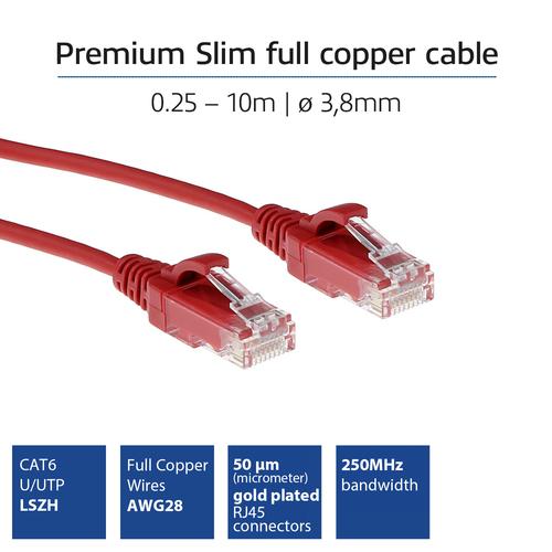 ACT Rode 1 meter LSZH U/UTP CAT6 datacenter slimline patchkabel snagless met RJ45 connectoren - Image 2