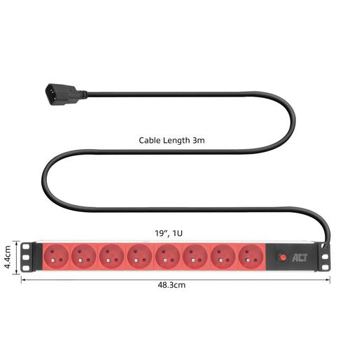 ACT Stekkerdoos PDU 19" C14 IEC60320 8-voudig type E, 3m H05VV-F 3G1.0 - Image 7
