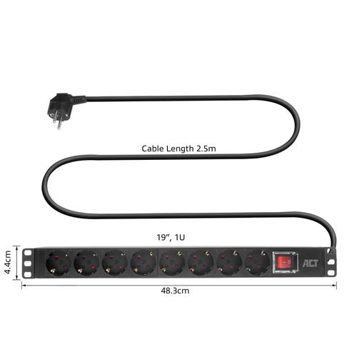 ACT Stekkerdoos PDU 19" CEE7/7 8-voudig type F, 2,5m H05VV-F 3G1.5 - Image 6