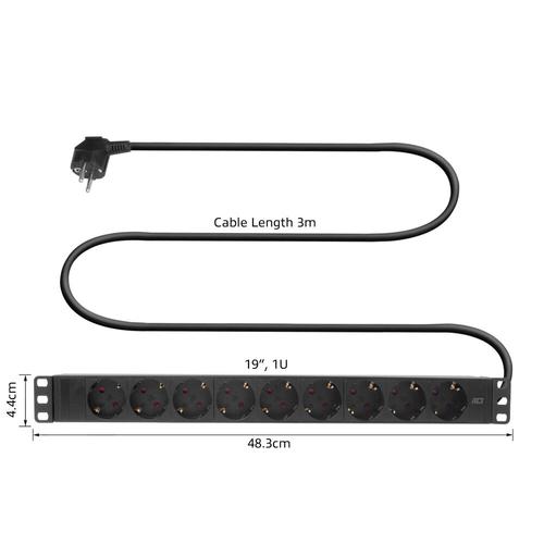 ACT Stekkerdoos PDU 19" CEE7/7 9-voudig type F, 3m H05VV-F 3G1.5 - Image 6