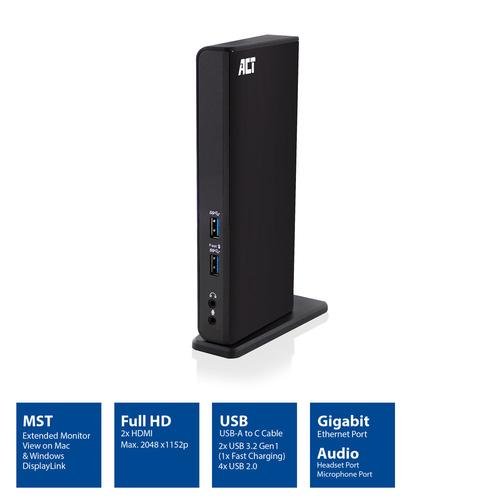 ACT Universeel USB-C of USB-A Dockingstation, voor 2 HDMI monitoren, DisplayLink - Image 2