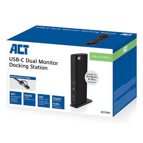 ACT Universeel USB-C of USB-A Dockingstation, voor 2 HDMI monitoren, DisplayLink - Image 5