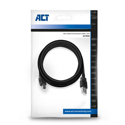 ACT USB 2.0 aansluitkabel A male - mini B male 1,8 meter - Image 2