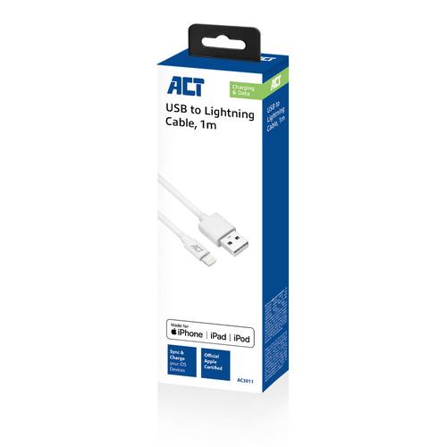 ACT USB 2.0 laad- en datakabel A male - Lightning male 1 meter, MFI gecertificeerd - Image 4