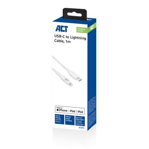 ACT USB 2.0 laad- en datakabel C male - Lightning male 1 meter, MFI gecertificeerd - Image 4