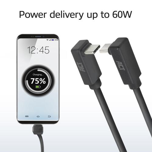 ACT USB 3.0 10Gbps 60W USB Type-C (haaks boven/beneden) naar USB Type-C (haaks boven/beneden) kabel, 1 meter - Image 4
