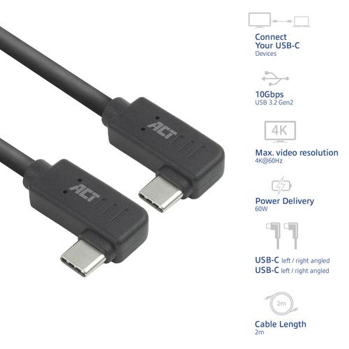 ACT USB 3.0 10Gbps 60W USB Type-C (haaks links/rechts) naar USB Type-C (haaks links/rechts) kabel, 0.5 meter - Image 2
