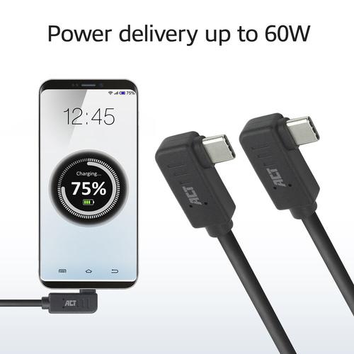 ACT USB 3.0 10Gbps 60W USB Type-C (haaks links/rechts) naar USB Type-C (haaks links/rechts) kabel, 0.5 meter - Image 4