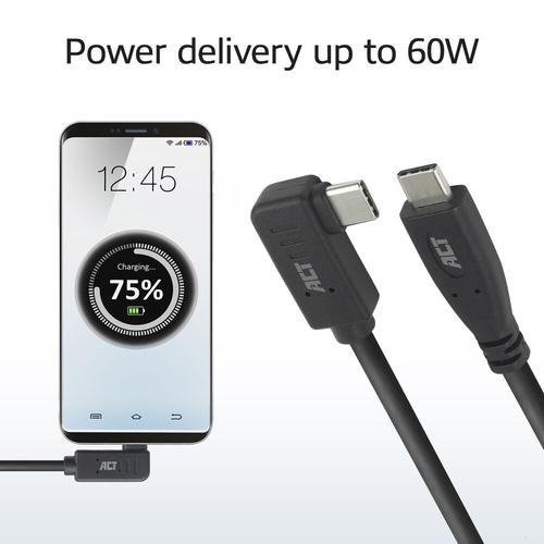ACT USB 3.0 10Gbps 60W USB Type-C (recht) naar USB Type-C (haaks links/rechts) kabel, 3 meter - Image 4