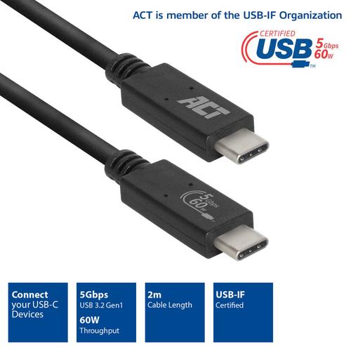 ACT USB 3.0 kabel, USB-C, USB-IF gecertificeerd, 2 meter - Image 5