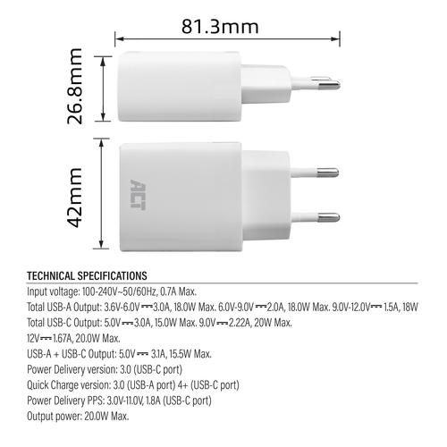 ACT USB-C & USB-A lader 20W met Power Delivery PPS, Quick Charge, GaNFast - Image 5