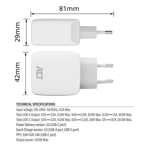 ACT USB-C & USB-A lader 20W met Power Delivery PPS, Quick Charge, GaNFast - Image 8