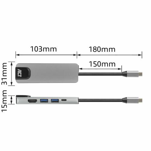 ACT USB-C 4K dockingstation voor 1 HDMI monitor, ethernet, USB-A, PD pass-through - Image 8
