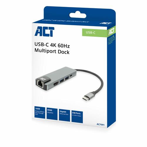 ACT USB-C 4K dockingstation voor 1 HDMI monitor, ethernet, USB-A, PD pass-through - Image 9