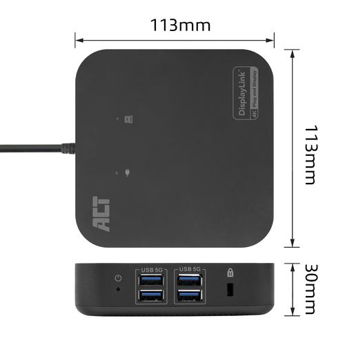 ACT USB-C Docking Station 4K, voor 2 HDMI monitoren, DisplayLink, compact model - Image 5