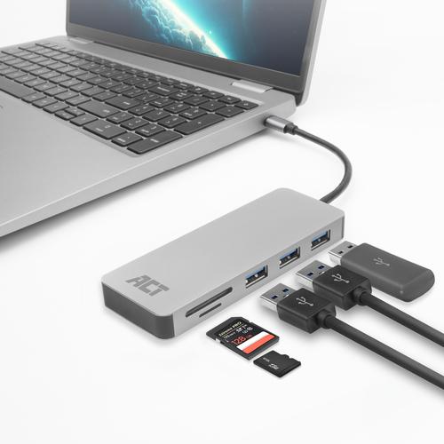 ACT USB-C hub 3.0, 3x USB-A, cardreader, PD pass-through - Image 4