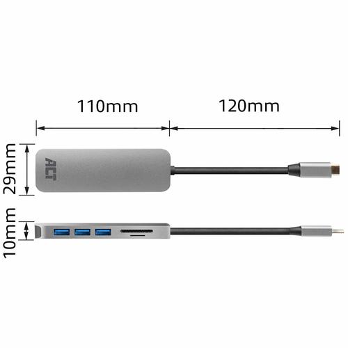 ACT USB-C hub 3.0, 3x USB-A, cardreader, PD pass-through - Image 8