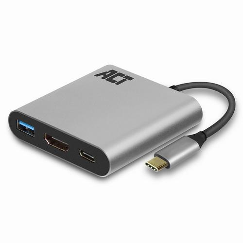ACT USB-C multiport adapter voor 1 HDMI monitor, 1x USB-A, PD pass-through - Image 1