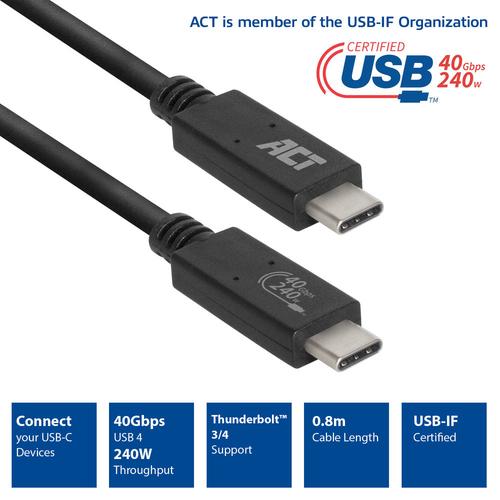 ACT USB4® 40Gbps 240W USB Type-C® kabel, USB-IF gecertificeerd 0,8 meter - Image 3