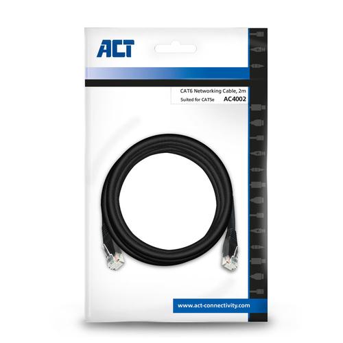 ACT Zwart 2,0 meter U/UTP CAT6 patchkabel met RJ45 connectoren - Image 4