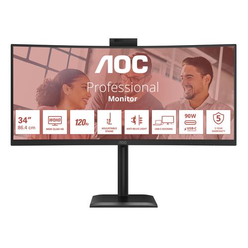 AOC E4 CU34E4CW computer monitor 86,4 cm (34") 3440 x 1440 Pixels UltraWide Quad HD LED Zwart - Image 1