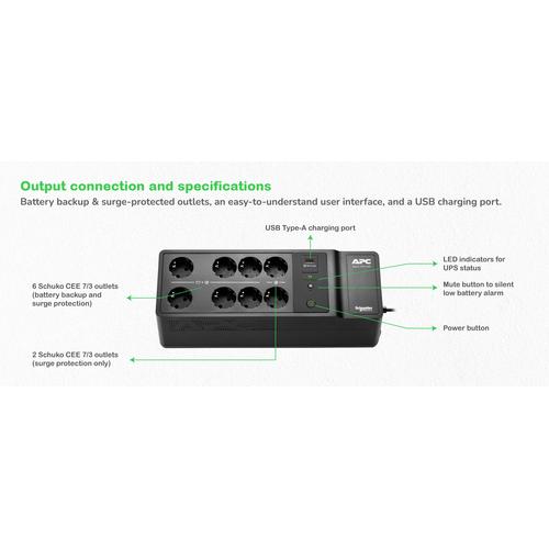 APC Back-UPS BE500G2-GR - Noodstroomvoeding 8x stopcontact, 500VA, 1 USB oplader, 1 USB datapoort - Image 9