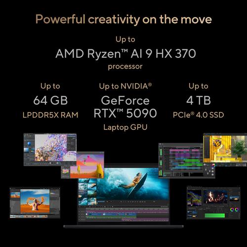 ASUS ProArt P16 H7606WP-SRNA3X Copilot+ PC AMD Ryzen AI 9 HX 370 Laptop 40,6 cm (16") Touchscreen 3K 32 GB LPDDR5x-SDRAM 1 TB SSD NVIDIA GeForce RTX 5070 Wi-Fi 7 (802.11be) Windows 11 Pro Nederlands Zwart - Image 4