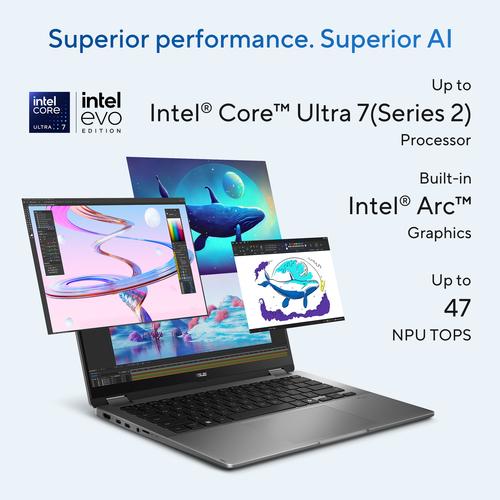 ASUS Vivobook 14 Flip TP3407SA-SG262W Intel Core Ultra 7 256V Hybride (2-in-1) 35,6 cm (14") Touchscreen WUXGA 16 GB LPDDR5x-SDRAM 512 GB SSD Wi-Fi 7 (802.11be) Windows 11 Home Nederlands Grijs - Image 3