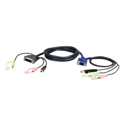 ATEN 2L-7DX2U video kabel adapter 1,8 m VGA (D-Sub) + 3.5mm + USB Type-A DVI-I + 3.5mm + USB Type-B Zwart, Groen, Roze - Image 1