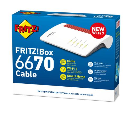 Box FRITZ! 6670 Cable Edition International draadloze router 2.5 Gigabit Ethernet Dual-band (2.4 GHz / 5 GHz) Rood, Wit - Image 4