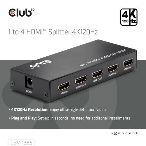CLUB3D 1 to 4 HDMI™ Splitter 4K120Hz - Image 2